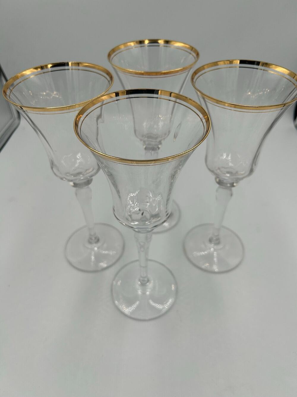 Vintage Mikasa Jamestown Gold Crystal Wine Water Goblets Gold Rim - Set of 4